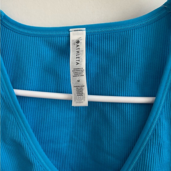 Athleta Crop Rib Tank Women’s Size M Santorini Blue V-Neck Active Wear Yoga - Picture 6 of 8